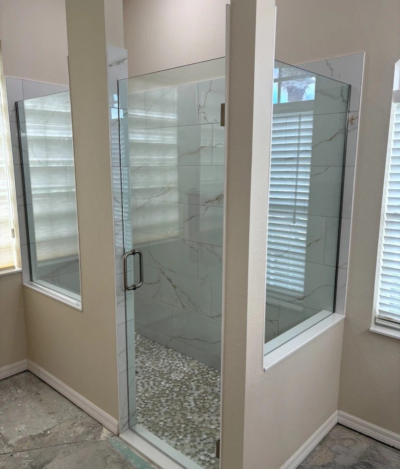 Spacious shower with natural light