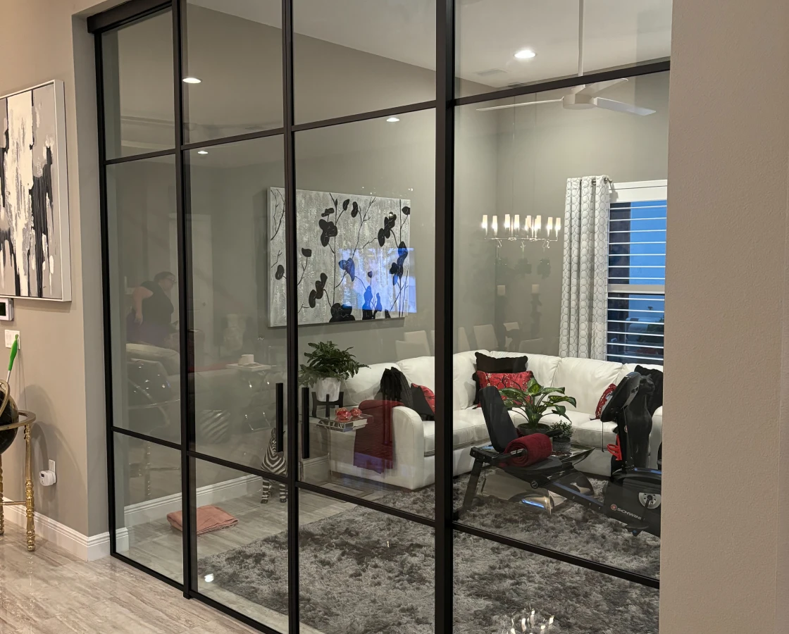 Stylish room with black-framed glass doors